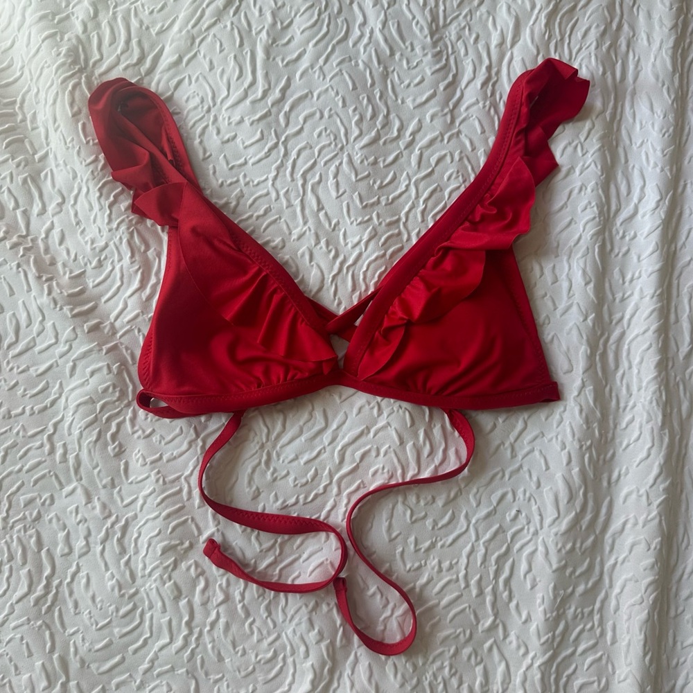 Red ruffle bikini top